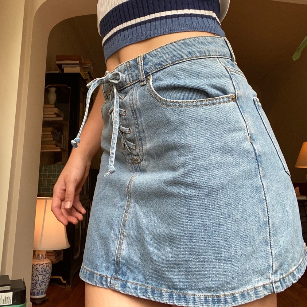 Tie up denim mini skirt🧸